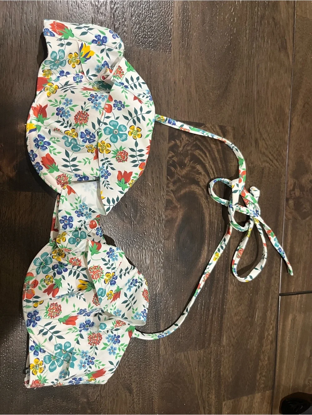 J Crew x Liberty of London White Floral Bikini Top Ruffles Underwire 34A 34 A